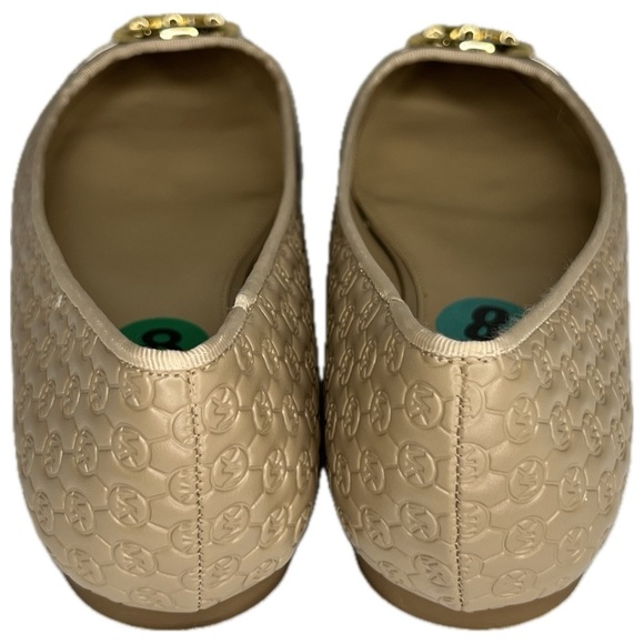 Michael Kors Ballet Flats MK Logo Embossed Gold Tan Beige 8M Luxe Neutral - Picture 5 of 17